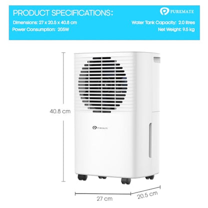 PureMate 10L Mobil & Kompakt Luftentfeuchter 10 Liter