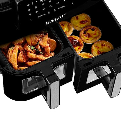 LLIVEKITDigital Doppel Zone Oil Free Heißluftfritteuse 9 L Groß für Familie
