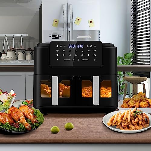 LLIVEKITDigital Doppel Zone Oil Free Heißluftfritteuse 9 L Groß für Familie
