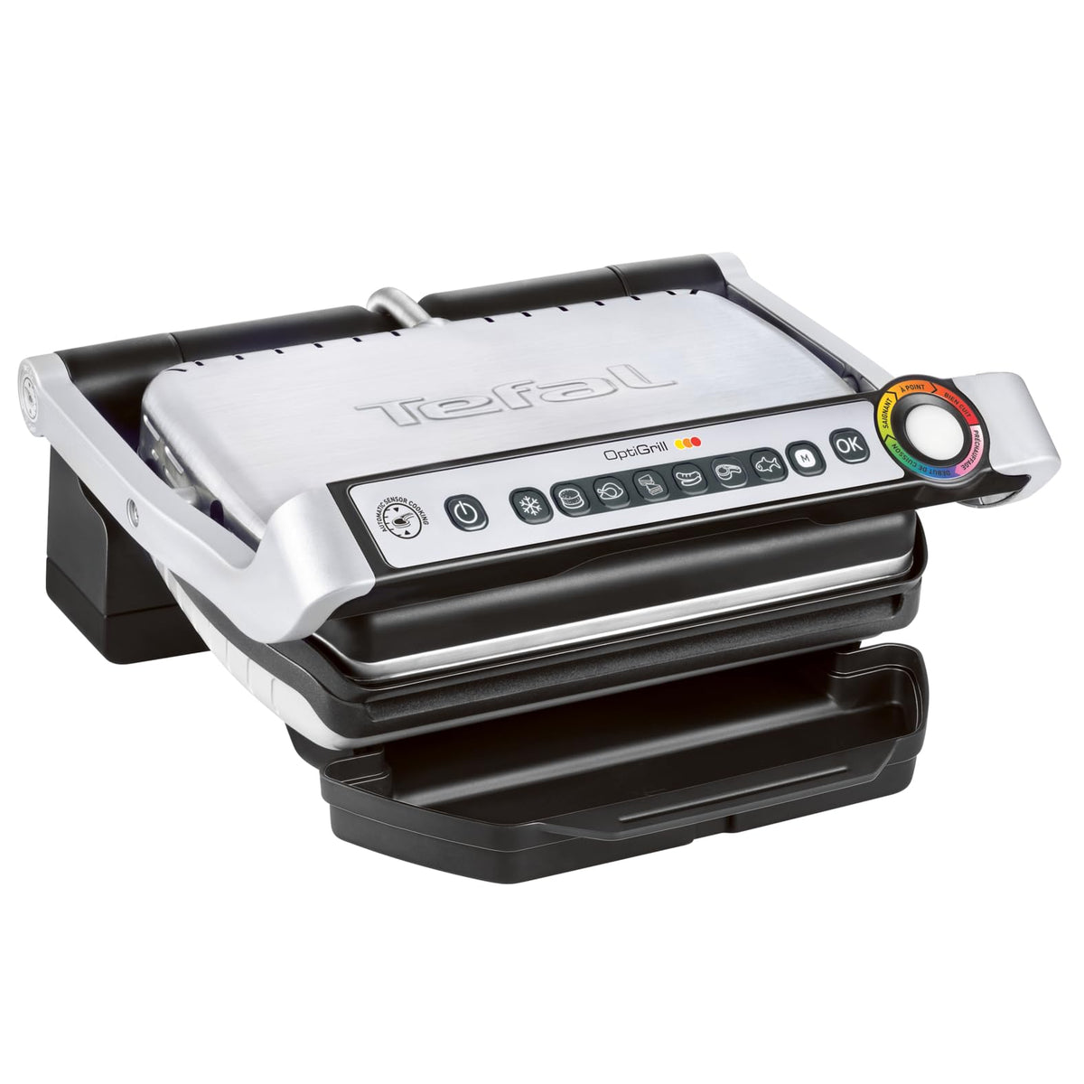 Tefal OptiGrill Kontaktgrill – Elektrogrill mit 6 automatischen Programmen, Garstufenanzeige und automatischer Temperaturanpassung, Auftau- und Manueller Modus, abnehmbare antihaftbeschichtete Platten