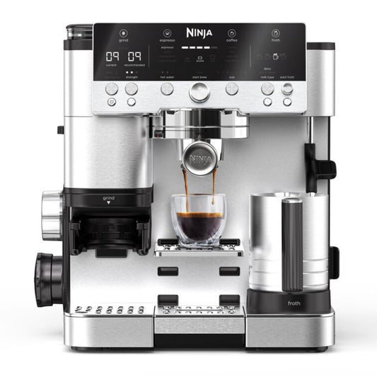 Ninja Luxe Premier 3-in-1-Kaffeemaschine mit Mahlwerk & Aufschäumer, Silber