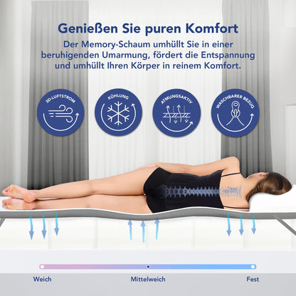 MKS.® Gel Topper 90x200 cm, H3 Matratzentopper mit 7 cm Gel-Memory-Schaum, KomfortKissen Matratzenauflage mit 3D-Luftstrom, Viskoelastische Matratzenauflagen mit abnehmbarem Bambusbezug