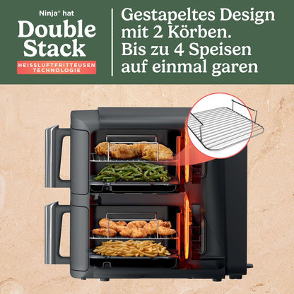Ninja Double Stack XL Heißluftfritteuse, 9,5 L, 6 Kochfunktionen, Grau