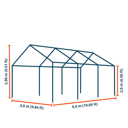 TOOLPORT Partyzelt Pavillon 3x6 m in weiß PE Plane 350 N Wasserdicht UV Schutz Festzelt Gartenzelt