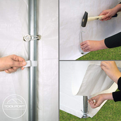 TOOLPORT Partyzelt Pavillon 3x6 m in weiß PE Plane 350 N Wasserdicht UV Schutz Festzelt Gartenzelt
