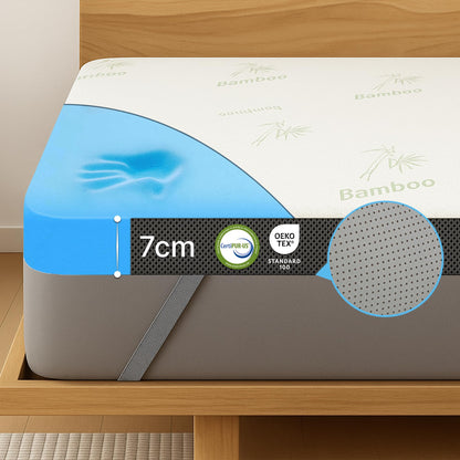 MKS.® Gel Topper 90x200 cm, H3 Matratzentopper mit 7 cm Gel-Memory-Schaum, KomfortKissen Matratzenauflage mit 3D-Luftstrom, Viskoelastische Matratzenauflagen mit abnehmbarem Bambusbezug