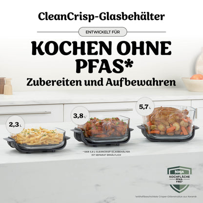 Ninja CRISPi PRO XL Glas-Heißluftfritteuse (Air-Fryer), Weiß AS090EUWH