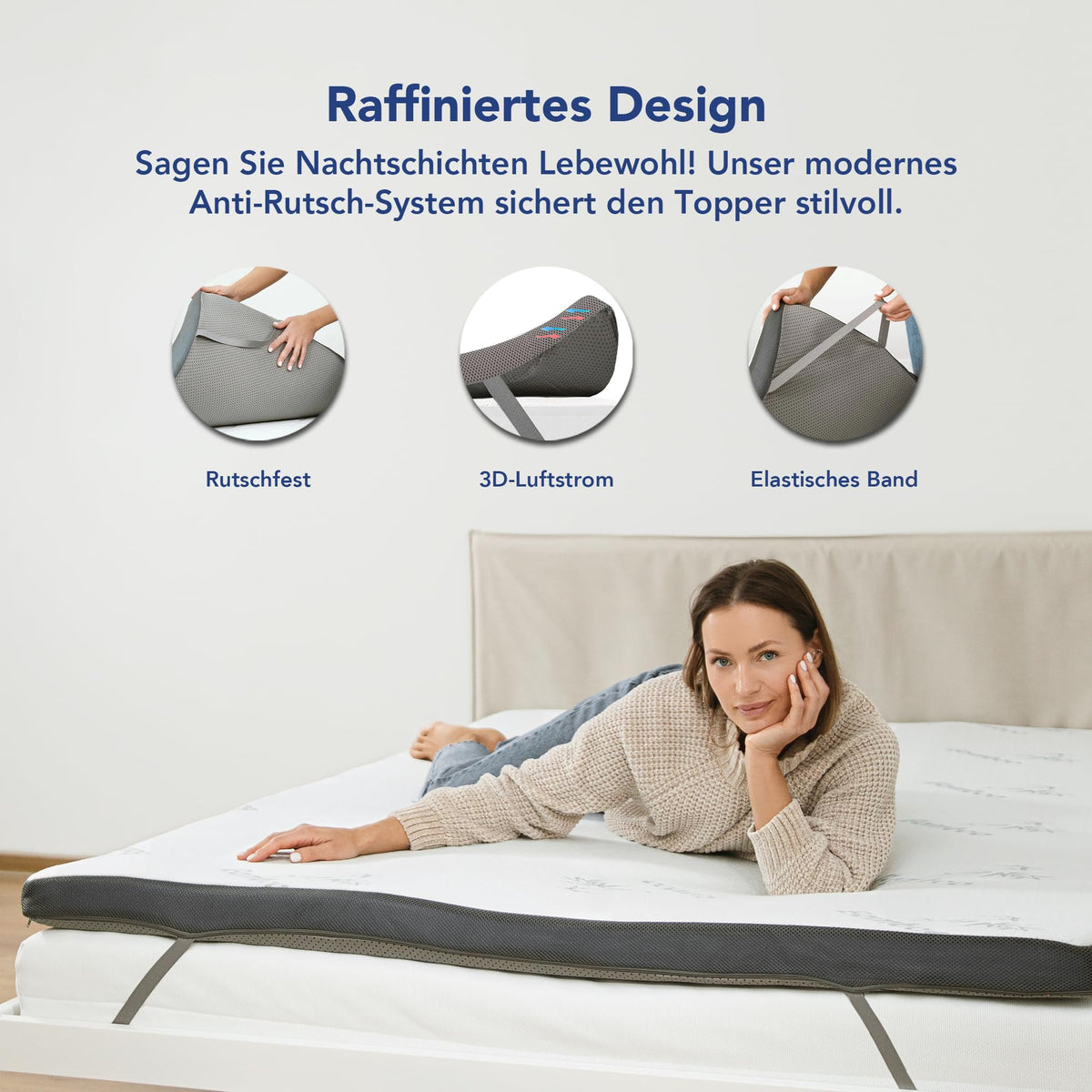MKS.® Gel Topper 90x200 cm, H3 Matratzentopper mit 7 cm Gel-Memory-Schaum, KomfortKissen Matratzenauflage mit 3D-Luftstrom, Viskoelastische Matratzenauflagen mit abnehmbarem Bambusbezug