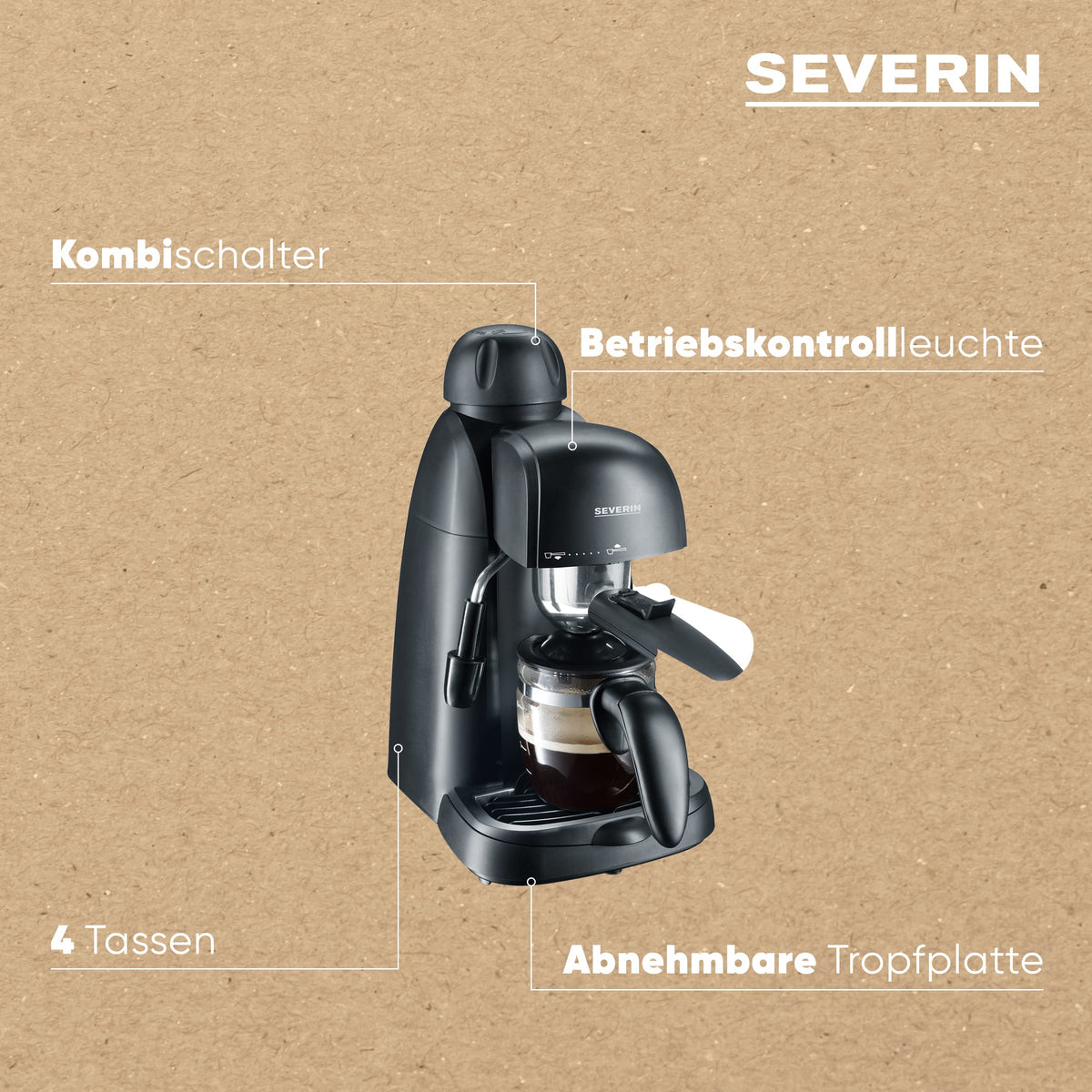 SEVERIN Espressomaschine, kleine Kaffeemaschine, bis zu 2 Tassen Espresso