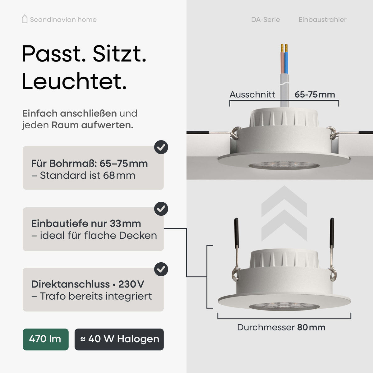 LED Einbaustrahler Dimmbar Weiß-Matt I DA-Serie